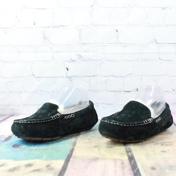UGG Shoes - UGG Ansley Slate Black Suede Shearling Lined Moccasin Slippers Size US 5